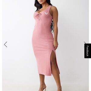 True Religion Blush Lace-Up Midi Dress